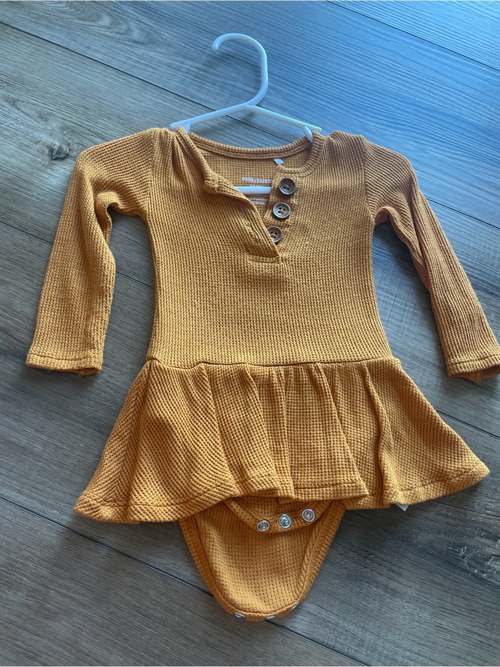Posh Peanut Mustard Waffle Knit Baby Bodysuit Dress